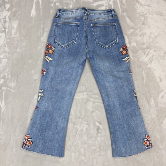 Driftwood Jeans Womens 26 Blue Denim Farrah Capri Flare Floral Boho Stretch - Picture 9 of 11